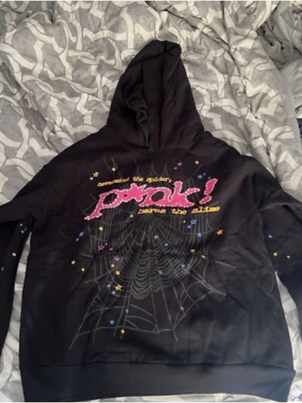 Black Graphic Hoodie with Pink 'psock!' Logo and Star Accents